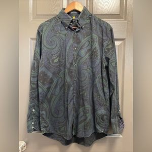 Tommy Hilfiger 90s Men’s Long Sleeve Button Down Green Paisley Shirt Sz Small